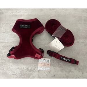 Cocopup Luxe Berry Red Velvet Adjustable Harness XXS Collar, and Lead Leash NWT